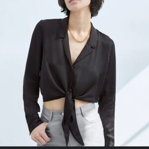 Aritzia Black Tie-Front Blouse Wilfred
